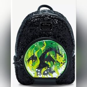 Loungefly Sequin Maleficent Dragon Snowglobe Backpack